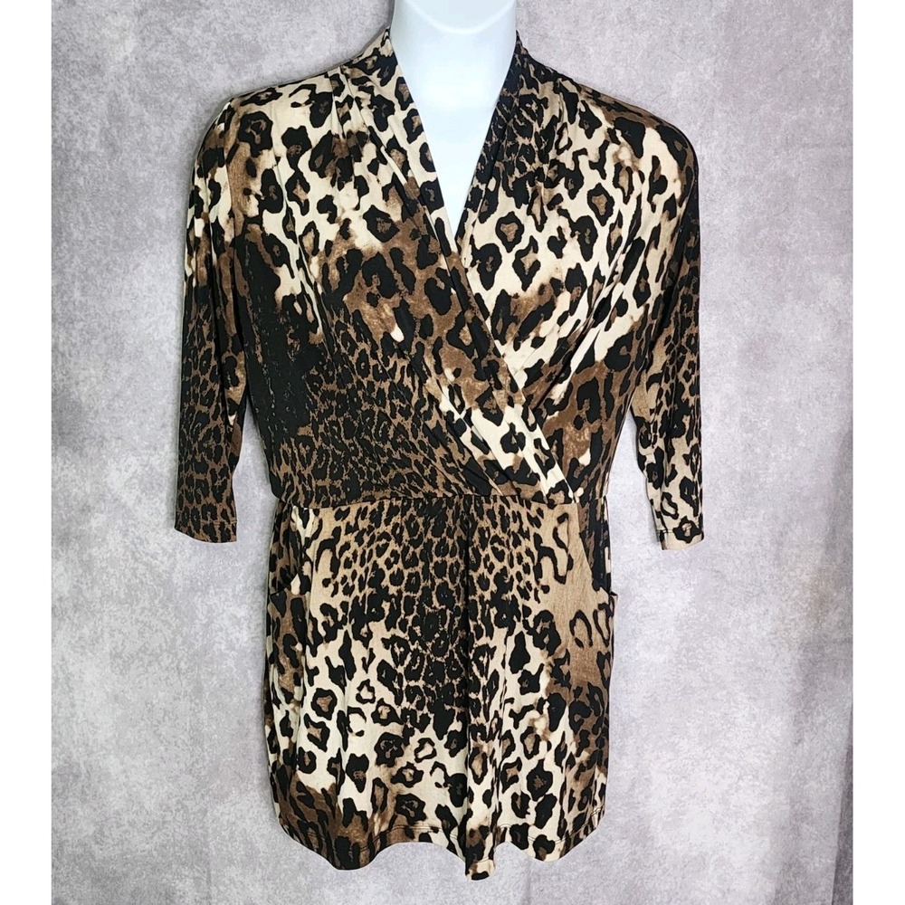 Chicos Faux Wrap Dress Leopard Animal Print Jersey Stretch Womens Size 1 ~ Small